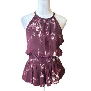 Joie Halter Peplum Top in Burgundy Floral Print- NWOT